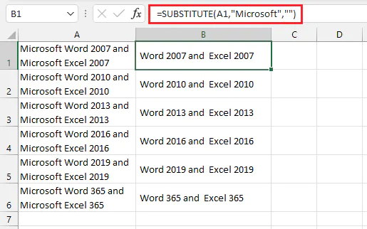 Remove all instances with the SUBSTITUTE formula