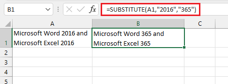 Example of SUBSTITUTE function