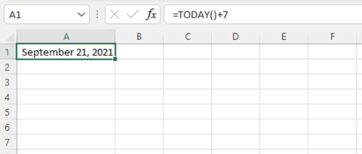 Excel date functions - TODAY