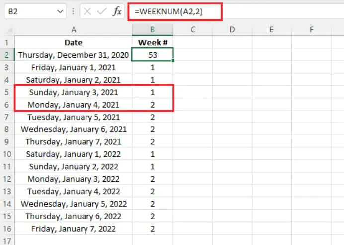 Excel date functions - WEEKNUM