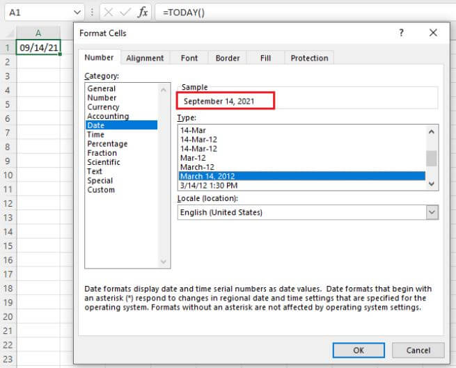 Excel date functions - TODAY