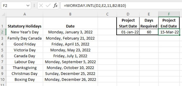 Excel date functions - WORKDAY