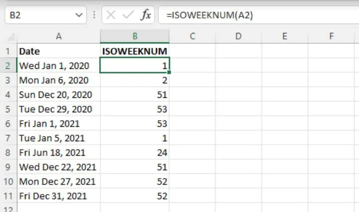 Excel date functions - ISOWEEKNUM