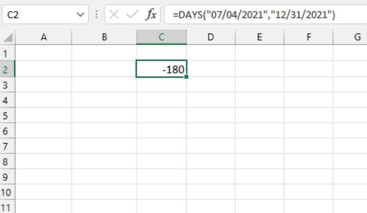 Excel date functions - DAYS