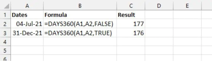Excel date functions - DAYS360