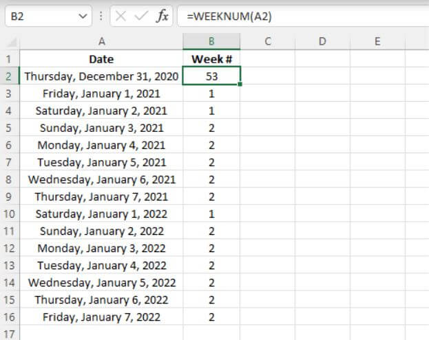 Excel date functions - WEEKNUM