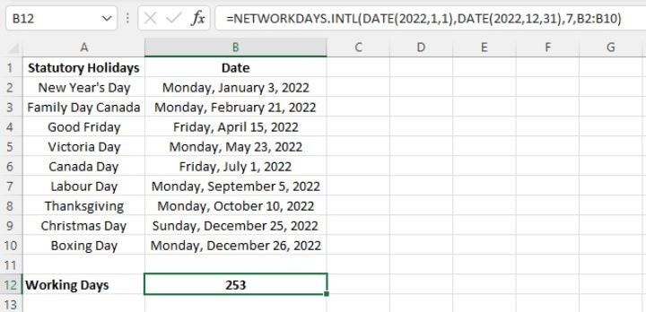 Excel date functions - NETWORKDAYS.INTL