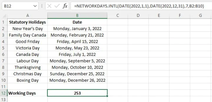 Excel date functions - NETWORKDAYS.INTL