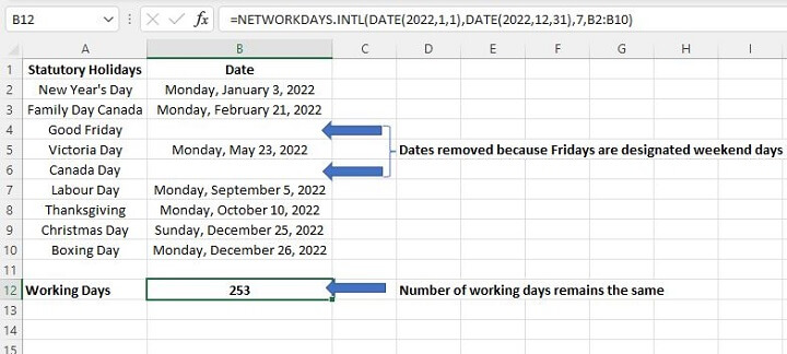 Excel date functions - NETWORKDAYS.INTL