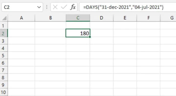 Excel date functions - DAYS