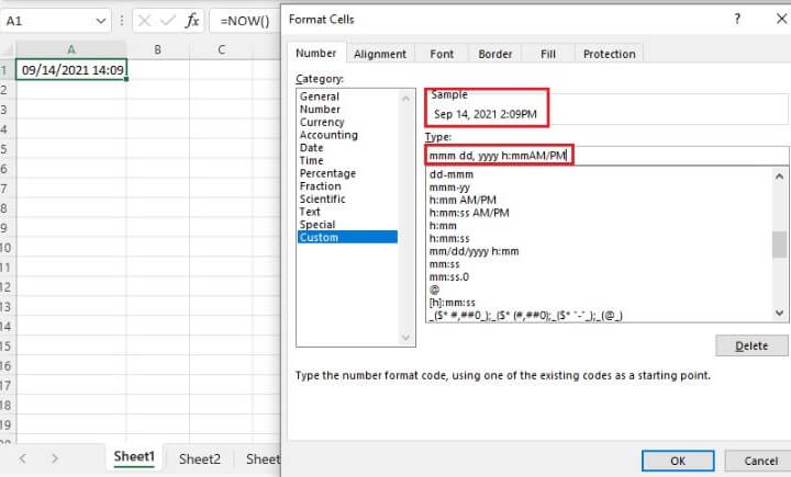 Excel date functions - NOW