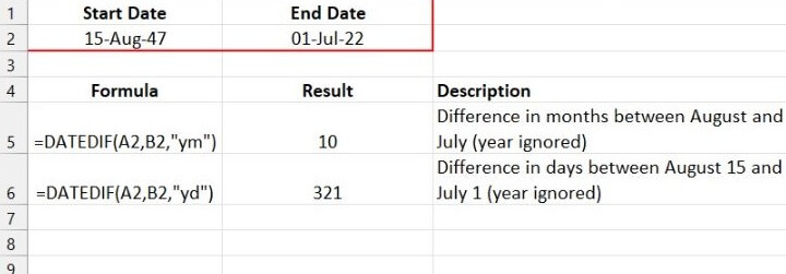 Excel date functions - DATEDIF