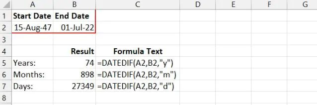 Excel date functions - DATEDIF