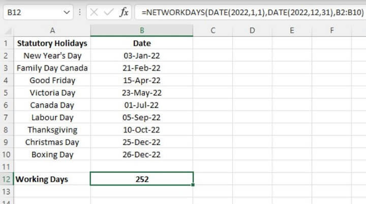 Excel date functions - NETWORKDAYS