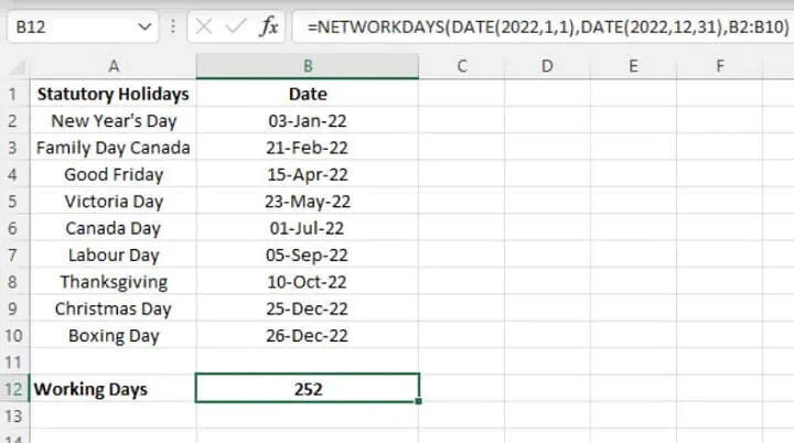 Excel date functions - NETWORKDAYS