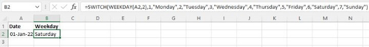 Excel date functions - SWITCH