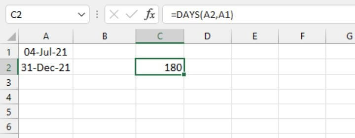 Excel date functions - DAYS