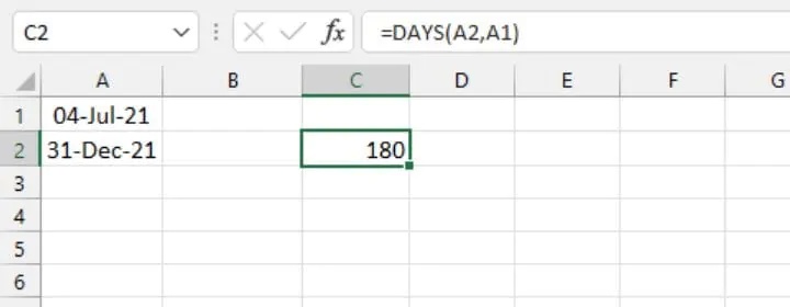 Excel date functions - DAYS