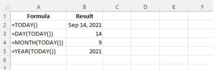 Excel date functions - TODAY