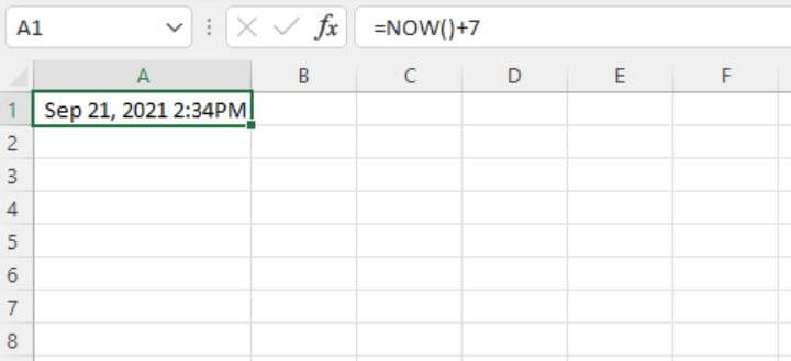 Excel date functions - NOW