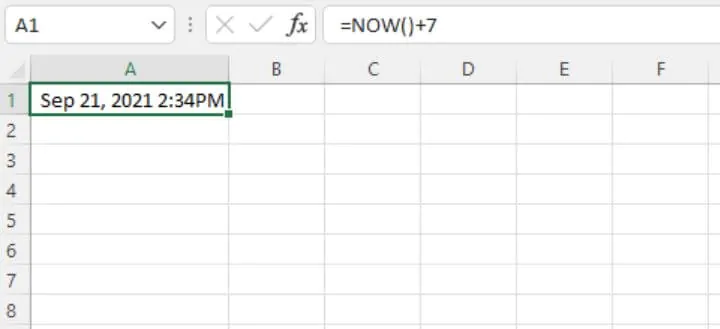 Excel date functions - NOW