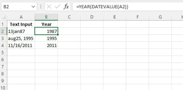 Excel date functions - YEAR