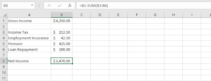 Subtract in Excel