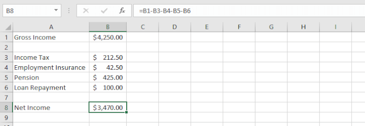 Subtract in Excel