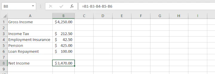 Subtract in Excel