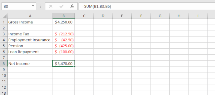 Subtract negatives in Excel
