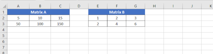 Subtract matrices in Excel