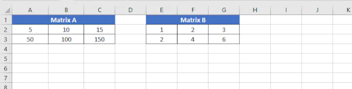 Subtract matrices in Excel