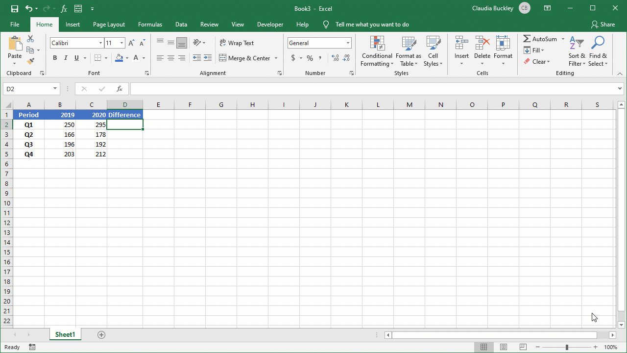 Subtract in Excel