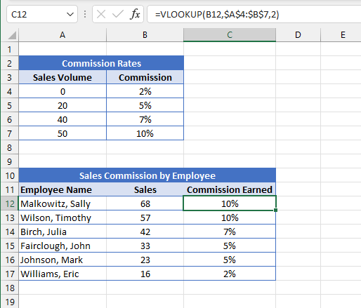 Table-arrray-approximate-match