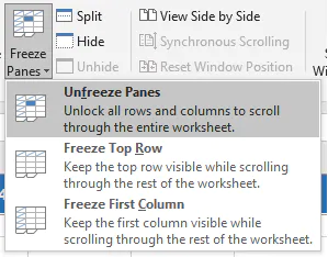 Unfreeze-panes