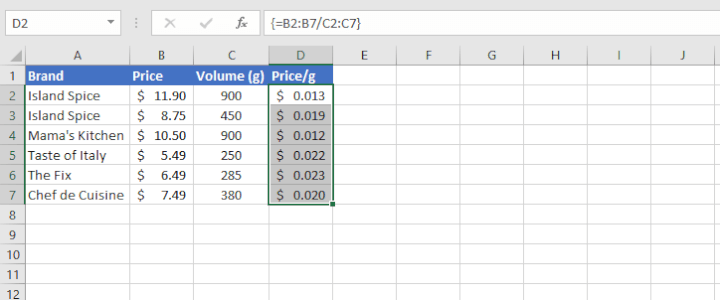 Divide-with-Array-formula