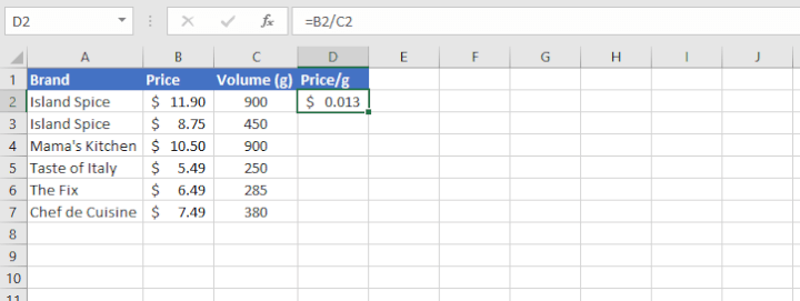 Divide-columns-in-Excel