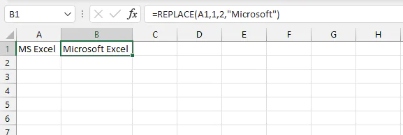 =REPLACE(A1,1,2,"Microsoft")