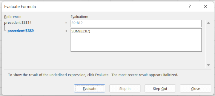 Excel evaluate formula