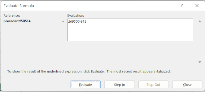 Evaluate formula Excel