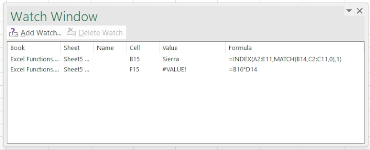 Excel watch window