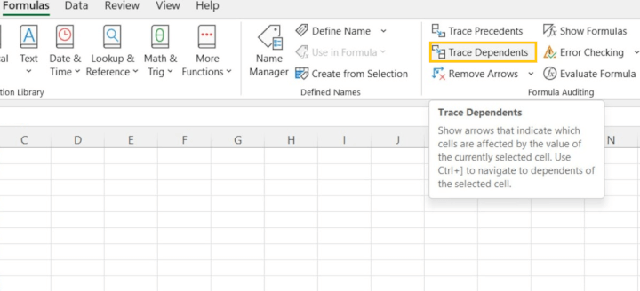 Excel trace dependents