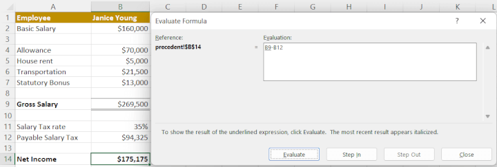 Excel evaluate formula