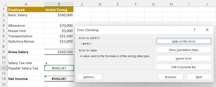 Excel error checking