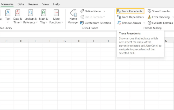 trace precedents Excel