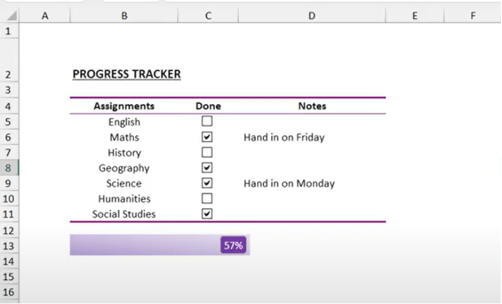 Excel progress bar