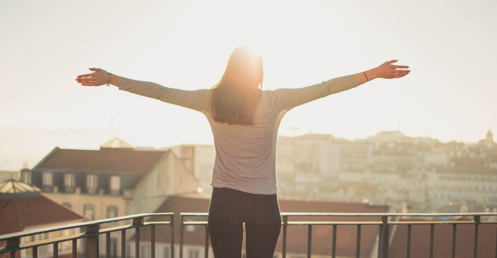 woman getting breath of fresh air