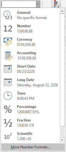 Excel number formats