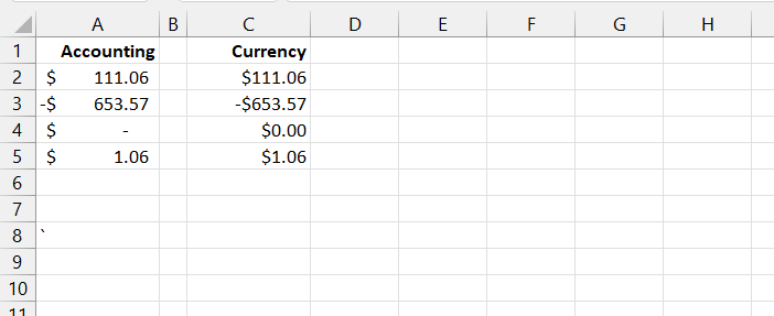 excel number format accounting currency