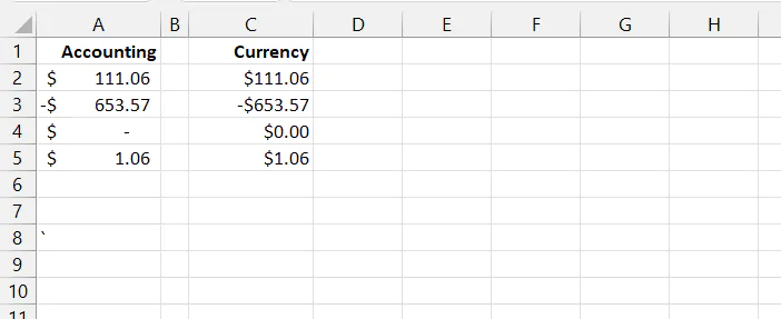 excel number format accounting currency